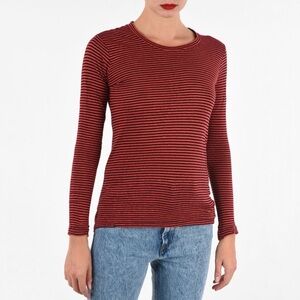 Isabel Marant Etoile Kaaron Top Linen Cotton Long Sleeve Tee Red Black Stripe XS